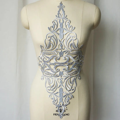 Silver Baroque Sequin Flower Applique – Embroidered Iron-On Patch for Wedding & DIY Crafts