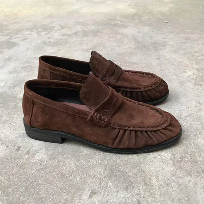 New French Retro Flat Shoes — Handmade Calf Leather, Le Fu Women’s Comfortable Rubber Sole, Casual One-Step Wear