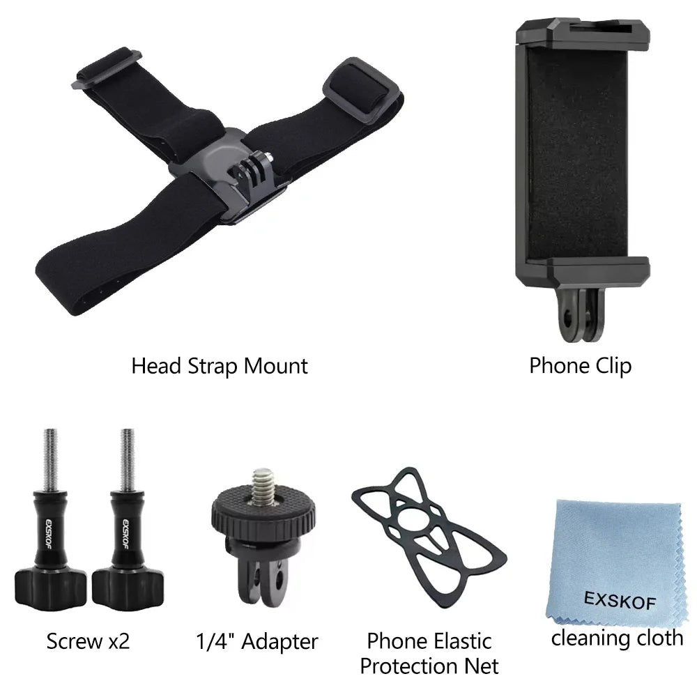 Action Camera Accessories Kit - Adjustable Head Strap & Chest Mount Holder for GoPro, DJI, Insta360 & More