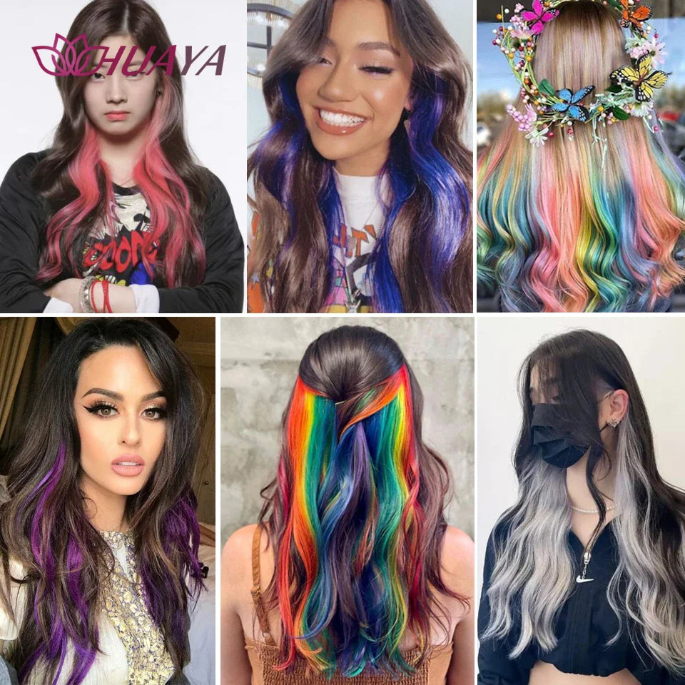 HUAYA 18" Synthetic Clip-In Colorful Curly Hair Extension – Ombre Pink Purple Red Blue Hair Piece