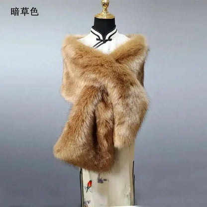 32-Color Luxury Faux Fox Fur Shawl – Women’s Plush Winter Scarf, Wrap & Cape for Wedding & Coat