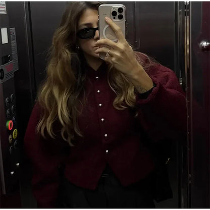 2025 Women's Elegant Long Sleeve Woolen Coat – V-Neck, Single-Breasted Slim Fit Solid Color Office Jacket