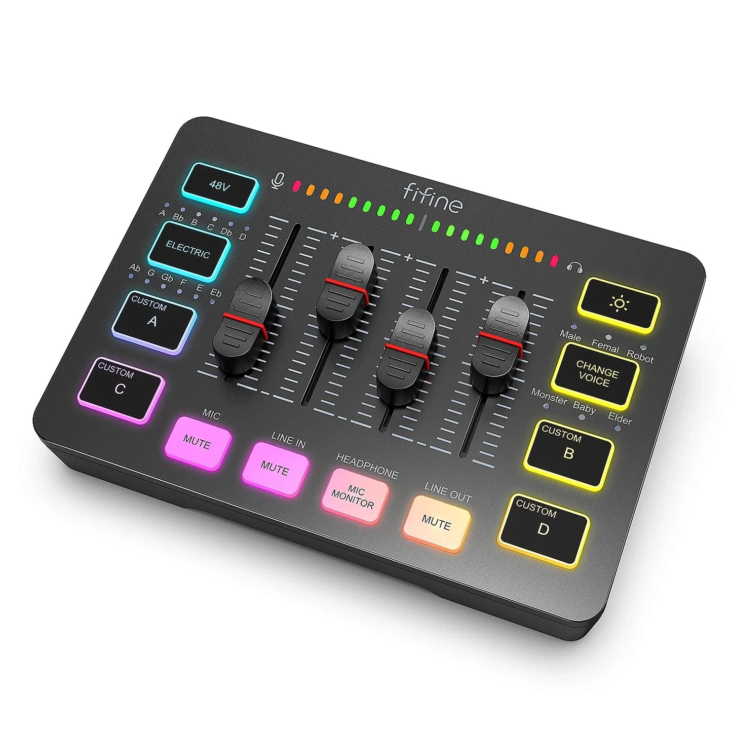 FIFINE 4-Channel RGB Gaming Audio Mixer – XLR Mic Interface for Streaming, Podcast & Game Voice