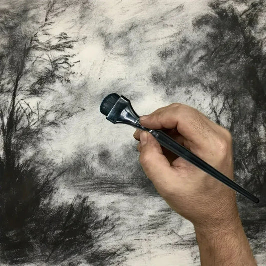 Black Rendering Brush for Watercolor, Charcoal & Pastel – Durable Art Brush for Embossing & DIY Scrapbooking