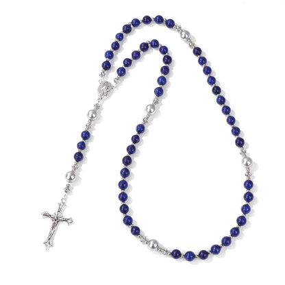 6mm Tiger Eye Rosary Beads Necklace – Catholic Jesus & Virgin Mary Pendant Long Knotted Chain Religious Jewelry for Men & Women