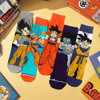 Men’s Dragon Ball Anime Mid Tube Socks - Bandai Cartoon Character Cotton Crew Socks