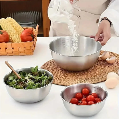 Stainless Steel Mixing Bowl Set (1–3 pcs) with Measurement Scale – Large Capacity Cooking, Baking & Food Storage Bowls for Kitchen Essentials