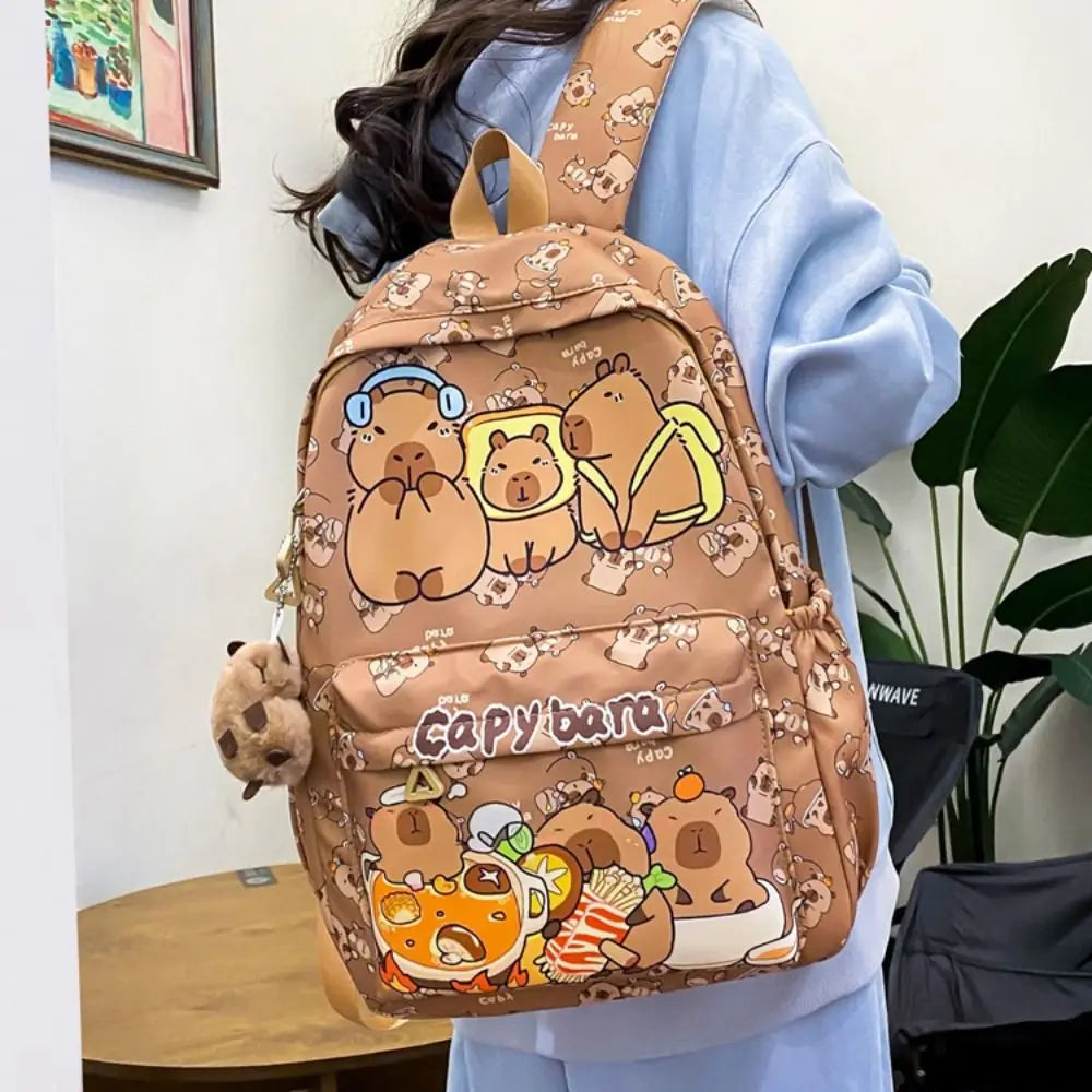 Cute Capybara Backpack | Large Capacity, Breathable Nylon Schoolbag for Students, Women & Girls, Ultra-Light Book Bag