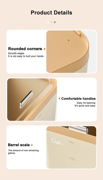 10KG Rice Storage Container & Pet Food Box - Sealed Cereal Dispenser with Buckle, Insect-Proof Grain Organizer for Kitchen