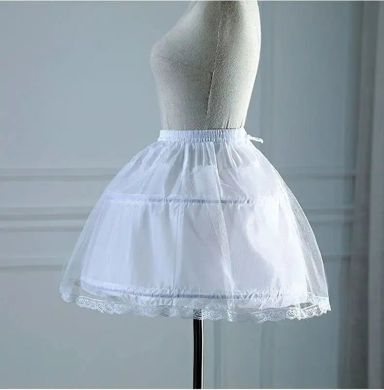Girls 2-Hoop Petticoat Underskirt - White A-Line Wedding Dress Skirt with Elastic Waist