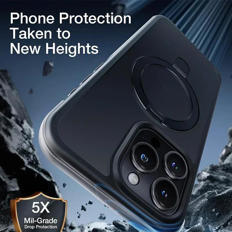 MagSafe Magnetic Metal Ring Case - Matte Protective iPhone 12-17 Pro Max Cover with Lens Protector and Stand Grip Design