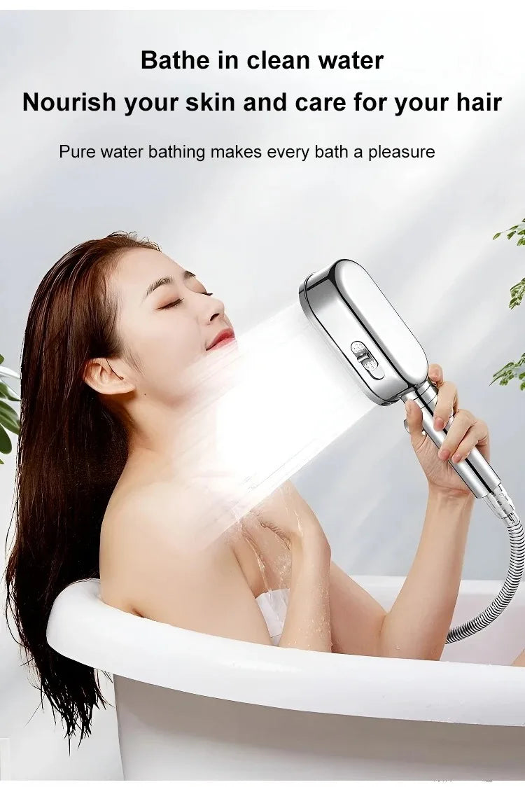 New High Pressure Shower Head Set – 3 Modes Adjustable Spray with Massage Brush, Filter & Rain Shower Hose for Bathroom