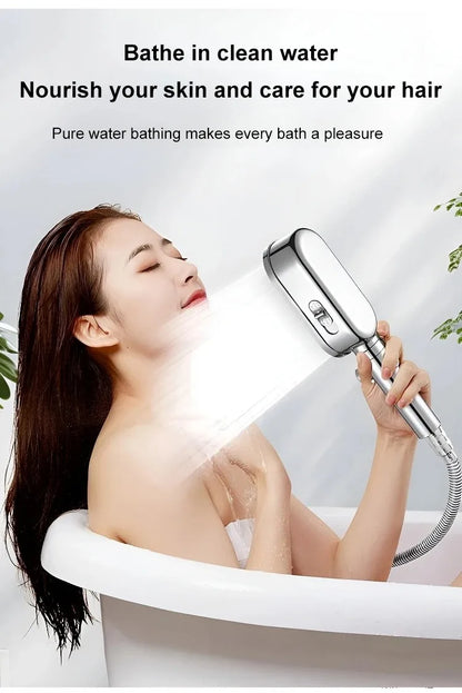 New High Pressure Shower Head Set – 3 Modes Adjustable Spray with Massage Brush, Filter & Rain Shower Hose for Bathroom