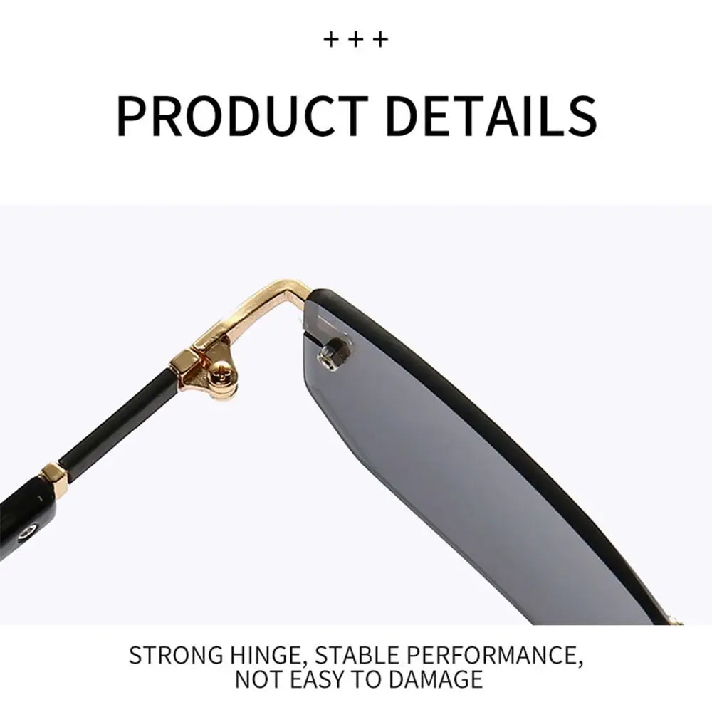 Rimless Rectangle Sunglasses – Fashion Small Square Shades for Men & Women, Summer Travel Eyewear