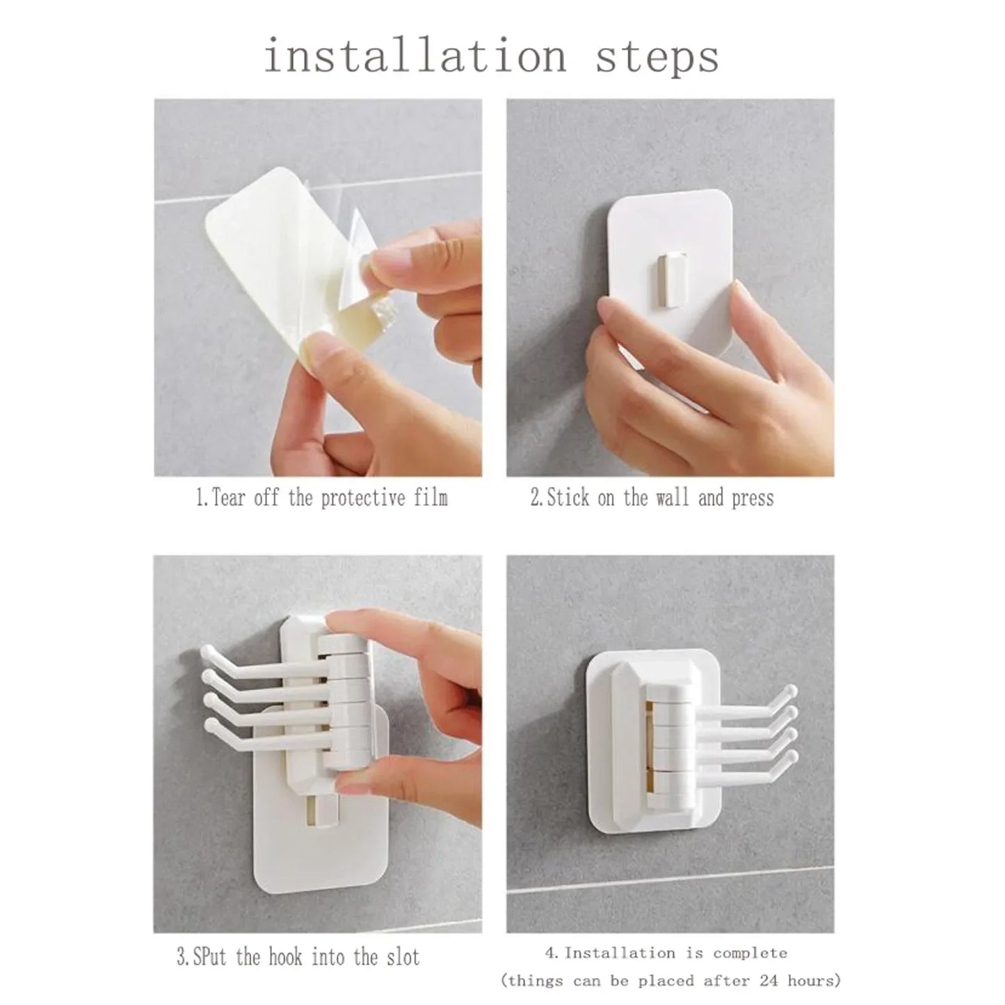 Strong Self-Adhesive Wall 4 Hook Key Holder - No Drilling Needed, Kitchen Towel Hanger Hooks, Home Storage Accessories
