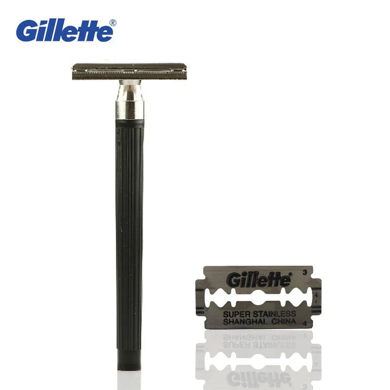 Gillette Super Blue Straight Razor for Men - Stainless Steel Razor Blades for Safe Shaving and Beard Care