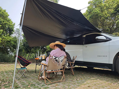 Manta Ray Car Side Awning – Black Coating Tarp with Suction Cup Anchor, Waterproof UV Protection for Outdoor Camping & SUV Shade