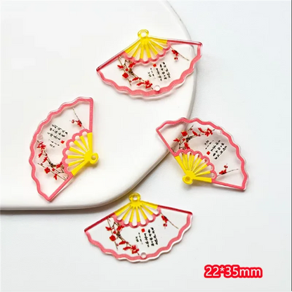 2024 90pcs Cartoon Fan-Shaped Acrylic Beads – Colorful DIY Jewelry, Hair & Clothing Craft Accessories