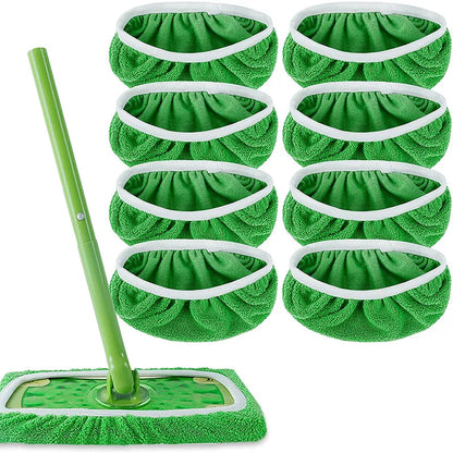 Thickened Elastic Band Flat Mop Cloth - Coral Fleece/Microfiber/Chenille Replacement Cleaning Pad for Bathroom Rotary Mop