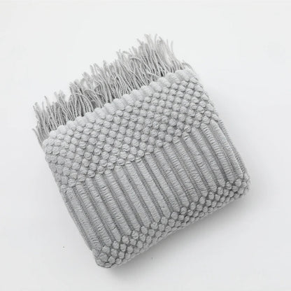White Boho Throw Blanket – Textured Chunky Knitted Vintage Luxury Bedspread, Sofa Cover Manta Para Sofá