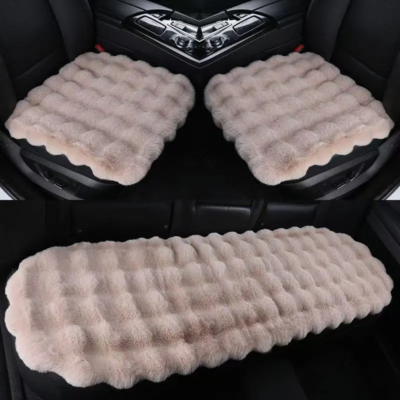 Winter Plush Car Seat Covers – Ultra-Soft Rabbit Fur Cushion Pads for Warmth, Universal Fit Auto Chair Protectors