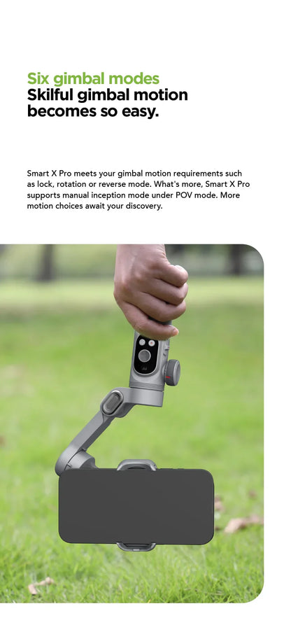 Handheld 3-Axis Gimbal Stabilizer – Smart X Pro for Smartphones, Wireless Charging, OLED Display, LED Light & Focus Wheel
