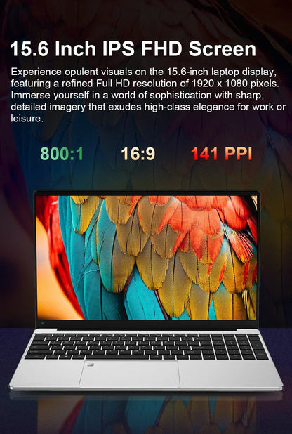 2025 Ultra-Thin Business Notebook — 15.6" Windows 11 Laptop, Intel Celeron N4000, 16GB RAM, 1TB/2TB SSD with Fingerprint