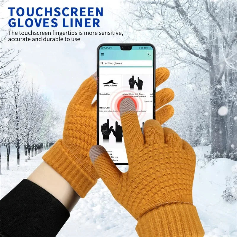 Warm Winter Touch Screen Gloves – Stretch Knit Mittens for Men and Women – Wool Full Finger Outdoor Cycling and Driving Gloves