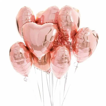 10pcs 18-inch Rose Gold Heart Shape Foil Balloons - Wedding and Birthday Party Decorations, Aluminum Foil Ballons, Air Balls Globos