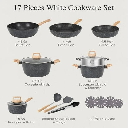 SODAY 12 Piece Granite Nonstick Cookware Set - Induction Compatible Kitchen Pots and Pans