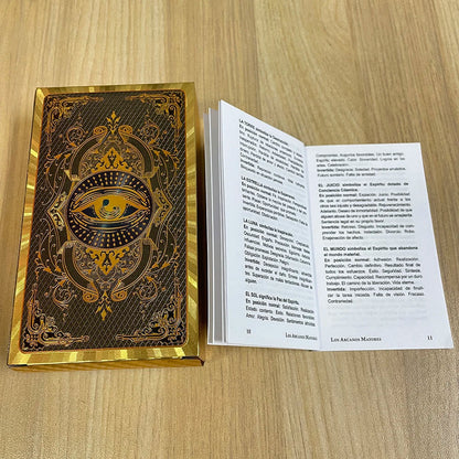 Spanish & English Golden Foil Tarot Deck – 12x7cm Prophecy Cards for Beginners with 2-Language Guidebook