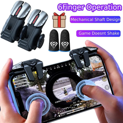 G21 Mobile Game Trigger Gamepad — 6-Finger Aim Shooting Joystick with L1 R1 Buttons for PUBG Controller