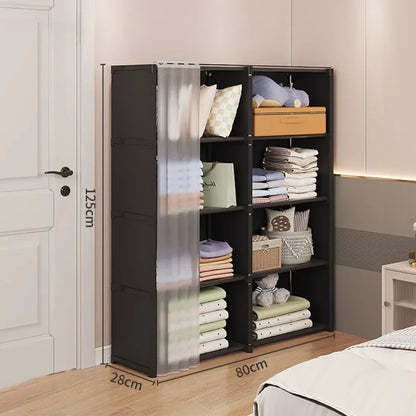 Multipurpose Dustproof Cabinet for Clothes - Simple Modular Curtain Wardrobe - Multifunctional Bedroom Furniture