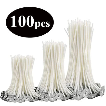 Smokeless Candle Wicks – Pre-Waxed Cotton Core with Metal Sustainer Tabs, 2.6-20cm for DIY Handmade Candle Making