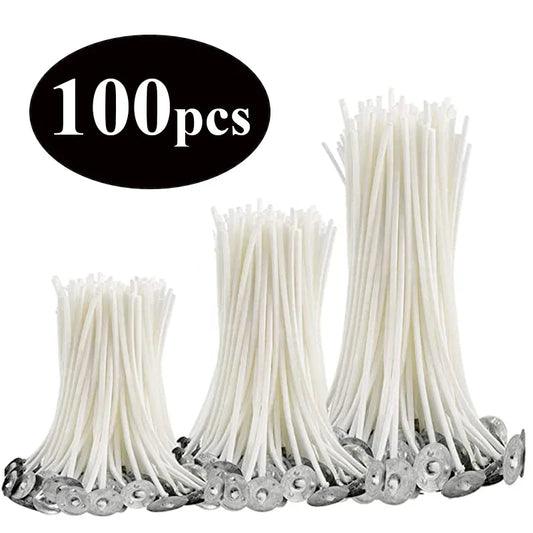 Smokeless Candle Wicks – Pre-Waxed Cotton Core with Metal Sustainer Tabs, 2.6-20cm for DIY Handmade Candle Making