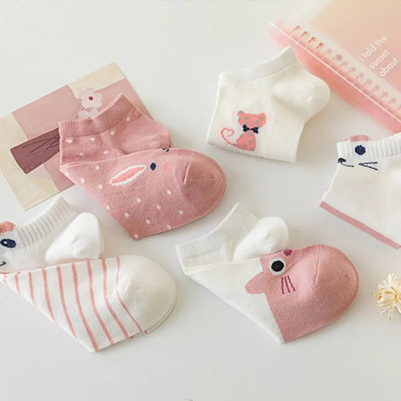 Women's Pink Cat Short Tube Socks - Cute Low Top Casual Socks, 5/10/20 Pairs