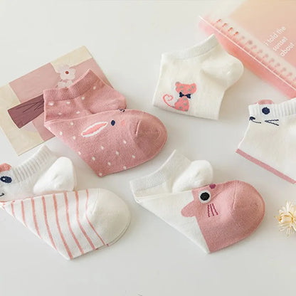 Women's Pink Cat Short Tube Socks - Cute Low Top Casual Socks, 5/10/20 Pairs