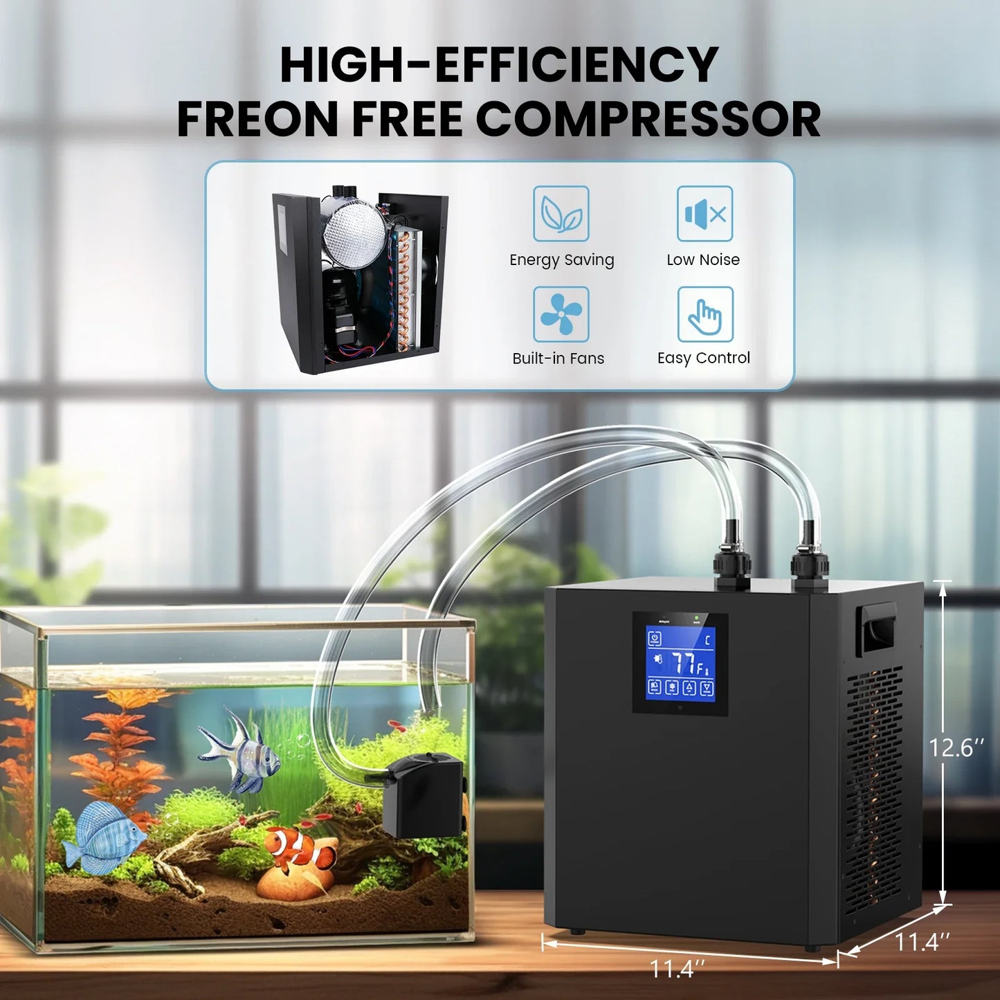 Aquarium Chiller 79Gal 1/3 HP - Water Chiller for Home Use, Hydroponics, Axolotl, Fish, Coral, Shrimp, 110V with Pump and Pipe