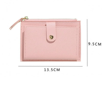 Women’s PU Leather Mini Wallet — Slim Hasp & Zipper Purse, Multi-Card Holder with Coin Pocket, Small Solid Short Wallet
