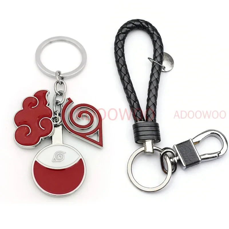 Bandai Naruto Red Cloud Alloy Keychain Set – 20 Styles Anime Woven Leather Rope Charm Car Pendant Punk Jewelry Gift Accessories