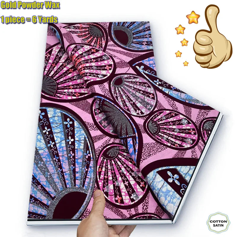 African Grand Golden Wax Fabric - Glitter Gold Ankara Pagne Batik Print Soft Cotton Fabric