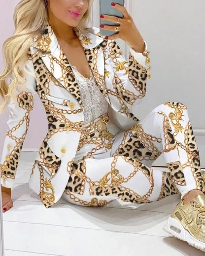 CM.YAYA Women’s Paisley Butterfly Blazer & Pants Set – Elegant 2-Piece Autumn Winter Street Style Outfit