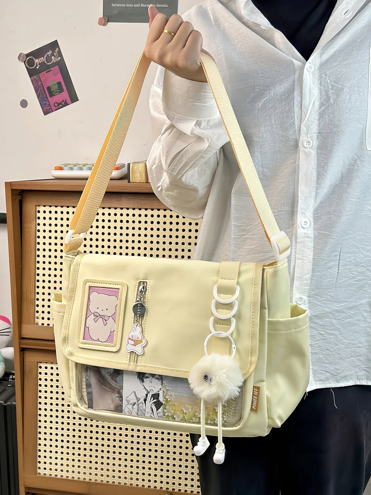 Y2K Japanese Harajuku School Bag — 2024 Transparent Itabag Crossbody for Teenage Girls with DIY Badge Display Plate