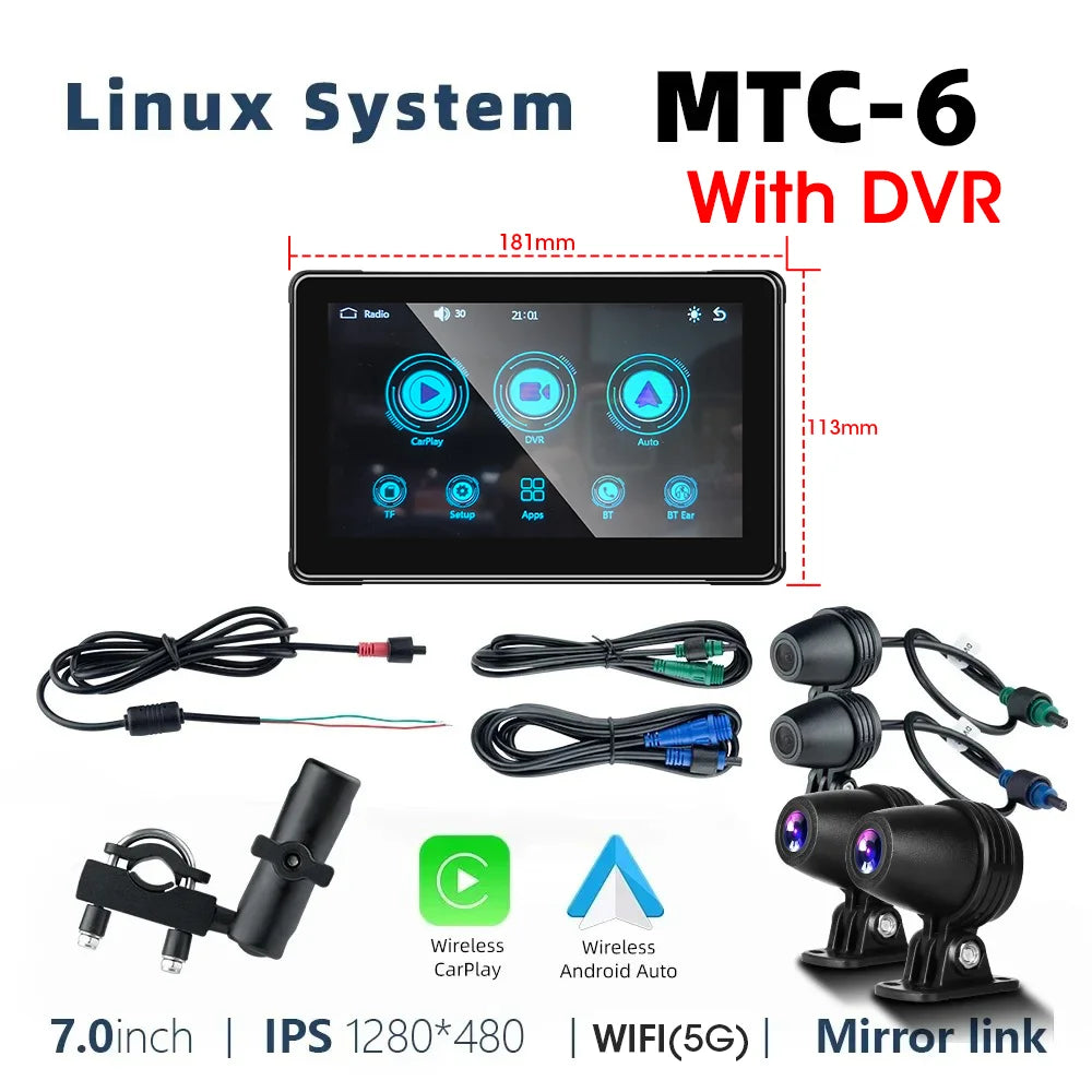 7-Inch Motorcycle GPS Navigation with Wireless Apple CarPlay & Android Auto – Waterproof Touchscreen Display, BT Connectivity, IPX7
