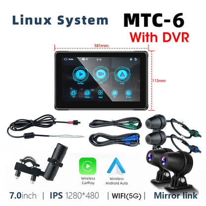 7-Inch Motorcycle GPS Navigation with Wireless Apple CarPlay & Android Auto – Waterproof Touchscreen Display, BT Connectivity, IPX7