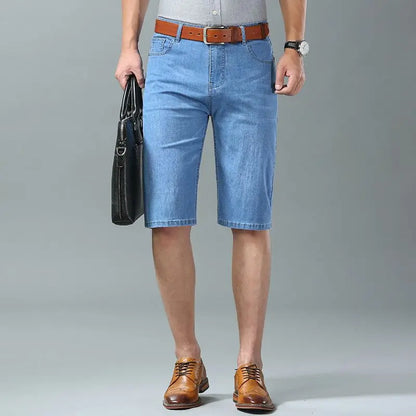 Men's Embroidered Denim Shorts - Summer Thin Straight Leg Casual Blue Jean Shorts