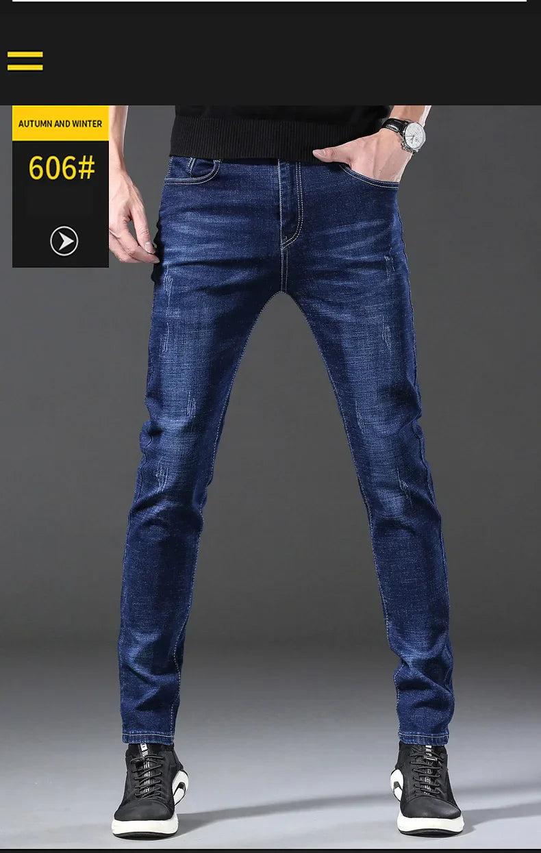 Men’s Casual Comfortable Jeans – Straight Loose Fit High Waist Elastic Trousers for All Seasons & Office Wear