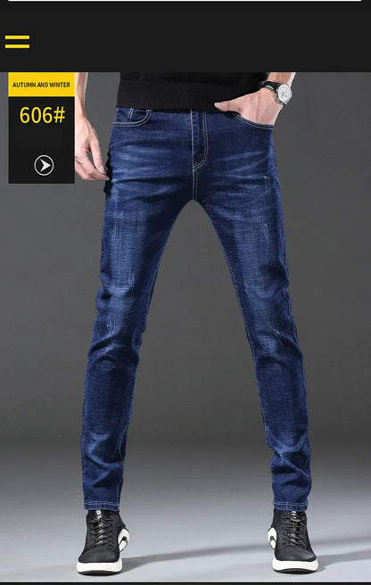 Men’s Casual Comfortable Jeans – Straight Loose Fit High Waist Elastic Trousers for All Seasons & Office Wear