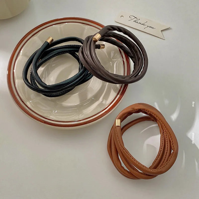 New Fashion INS Temperament Leather Scrunchies Hair Clips - Simple Design Sense Back Head Hairpin Headdress