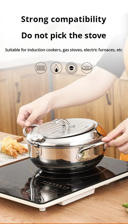 Stainless Steel Oil Thermometer with Cover – Small Frying Pan for Tempura, French Fries & Oil Saving